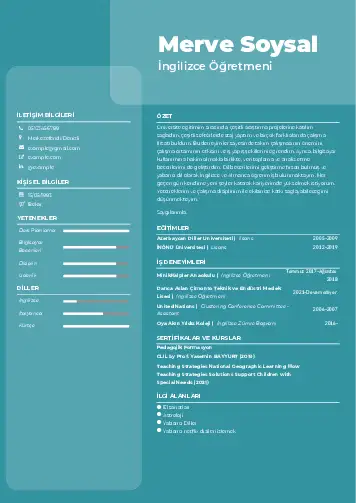 Yabancı Dil Öğretmeni Cv Örnekleri cv indir